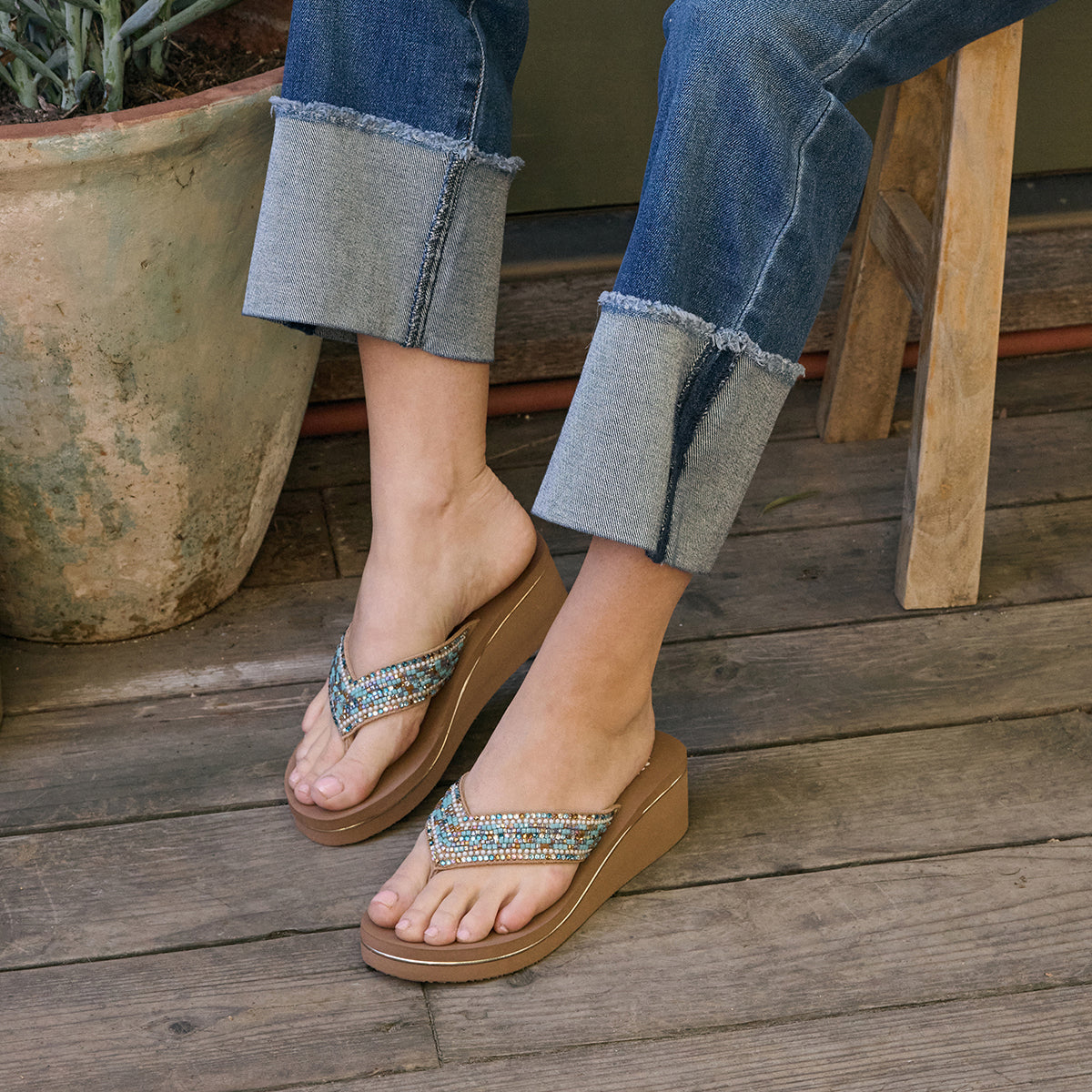 Yellow Box Footwear Sari Wedge Sandal - Emerald Multi
