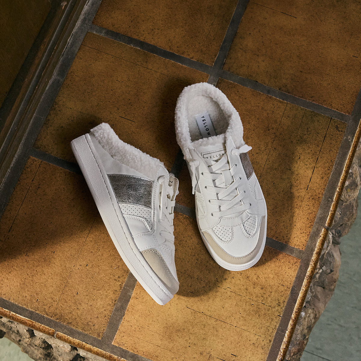 Yellow Box Footwear Corbin Shearling Mule Sneaker - White