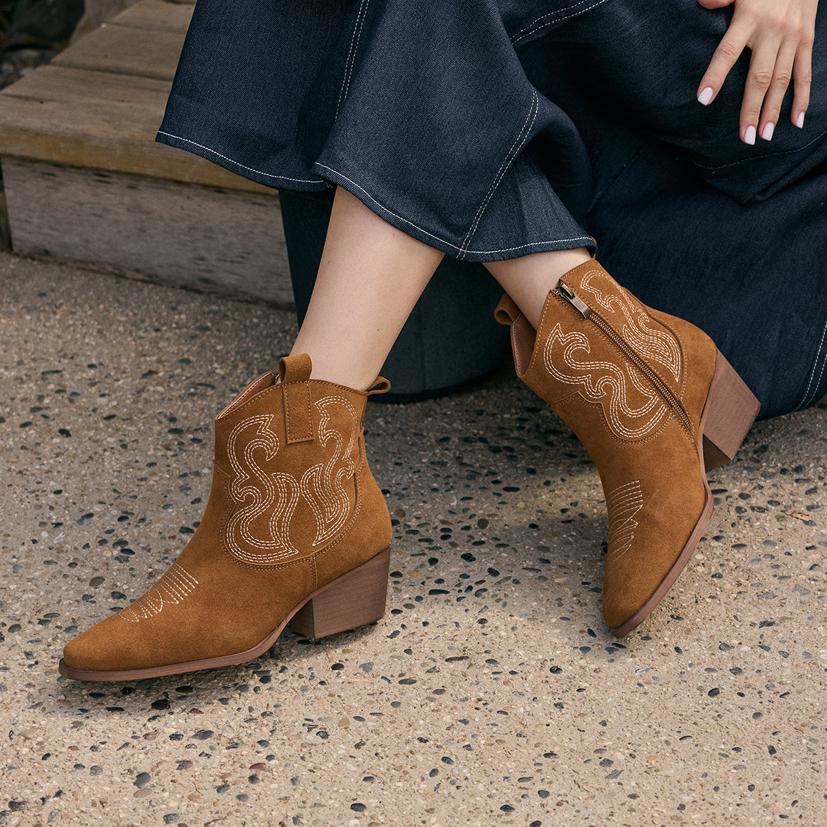 Yellow Box Footwear Brooklyn Embroidered Bootie - Brown
