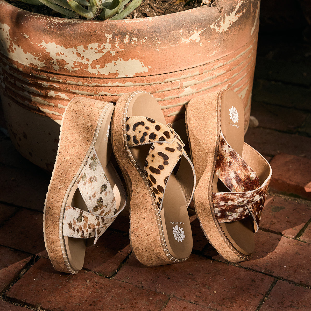 Yellow Box Footwear Venture Cork Wedge Sandal - White Multi
