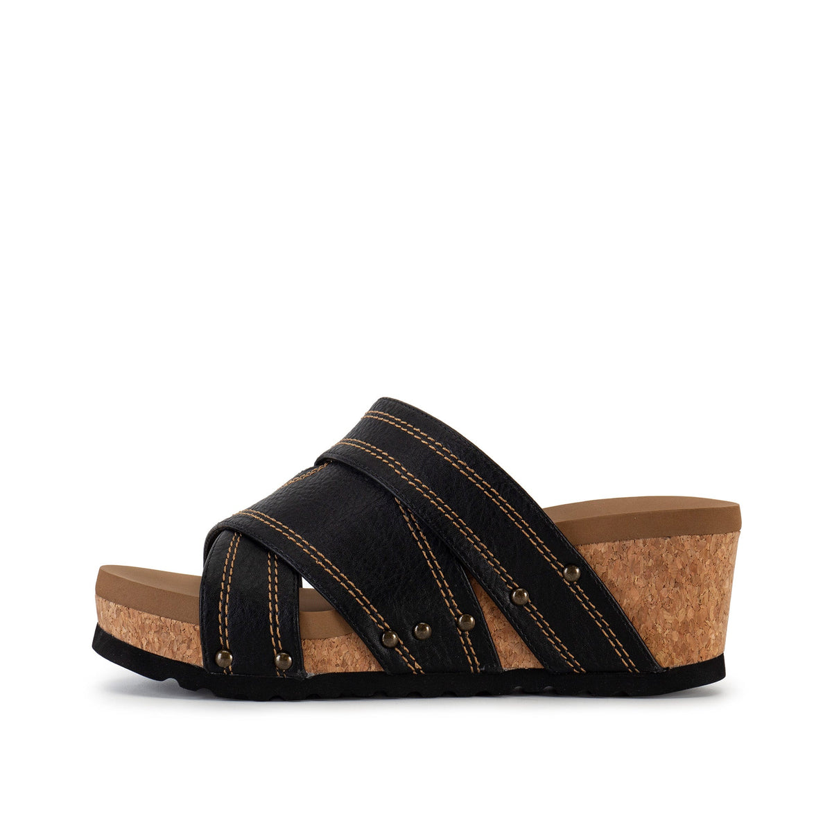 Yellow Box Footwear Alice Cork Wedge Sandal - Black