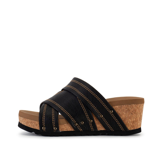 Yellow Box Footwear Alice Cork Wedge Sandal - Black