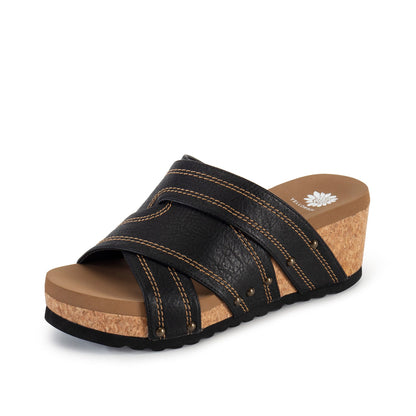 Yellow Box Footwear Alice Cork Wedge Sandal - Black