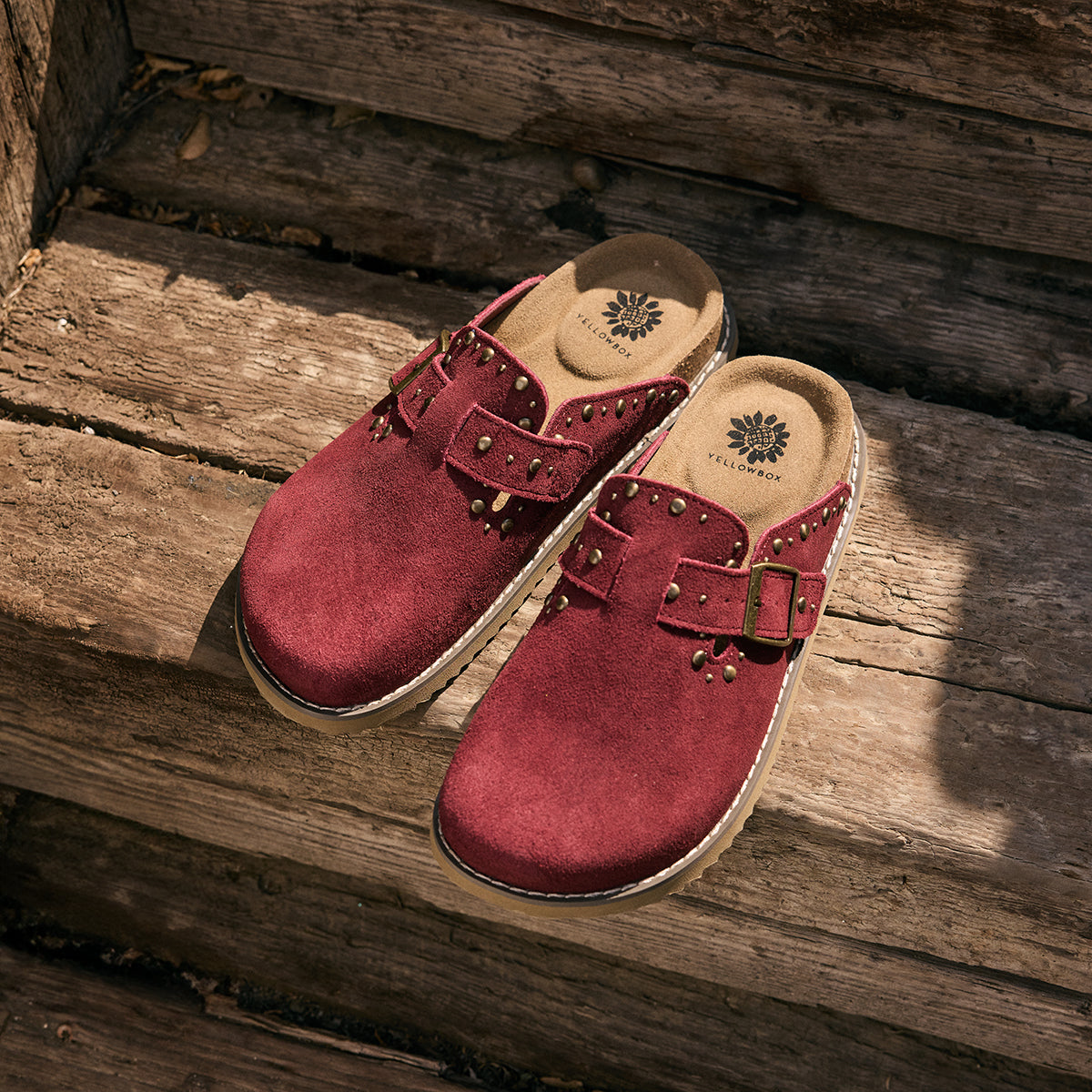 Yellow Box Footwear Mirage Studded Suede Clog - Burgundy