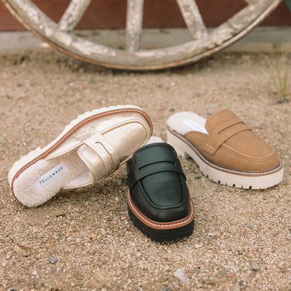Yellow Box Footwear Shareen Shearling Loafer Mule - Almond